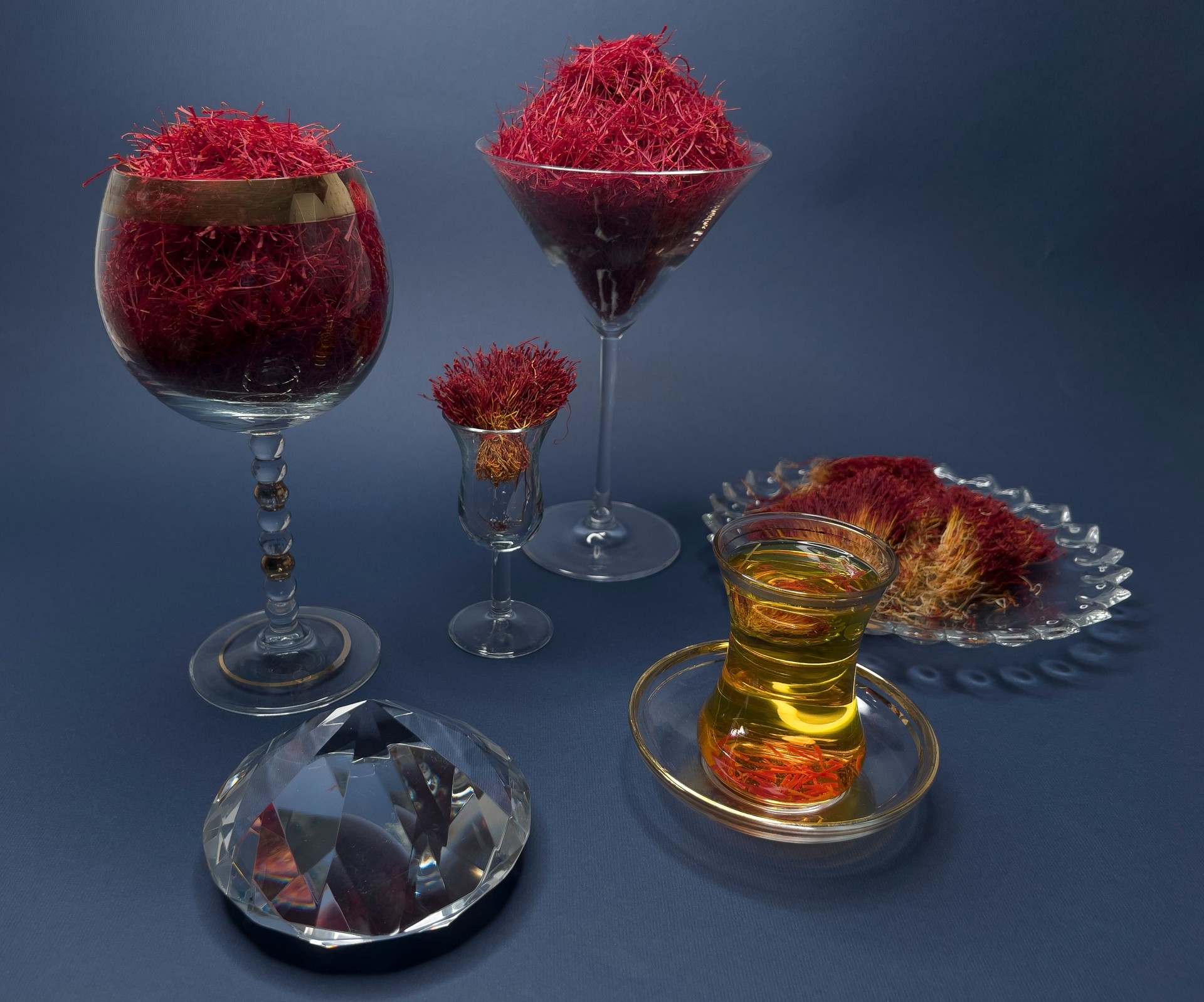 Persian saffron in crystal dishes